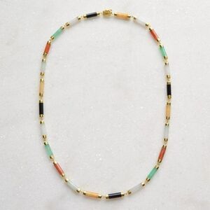18.5" Vintage Multi-color Jadeite Jade and 14k Yellow Gold Link Necklace!